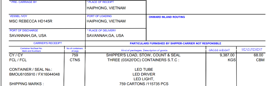 Exporting led light from Vietnam to US